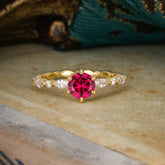 Round Cut Classic Ruby Engagement Ring Pave Promise Ring