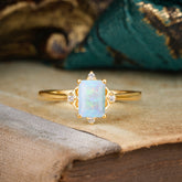 1 Carat Emerald Cut Vintage Opal Engagement Ring For Dreamy Style Brides