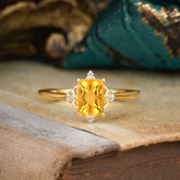 4 Prong Emerald Cut 1 Carat Vintage Citrine Engagement Ring