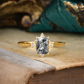 4 Prong Emerald Cut 1 Carat Vintage Black Rutilated Quartz Engagement Ring