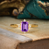 Emerald Cut Vintage Amethyst Engagement Ring Romantic Purple Style for February Birthstone