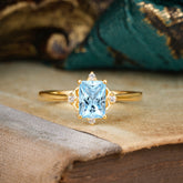 Vintage  Aquamarine Engagement Ring Emerald Cut Soft Blue Ring