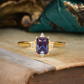 4 Prong Emerald Cut 1 Carat Vintage Alexandrite Engagement Ring