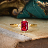 4 Prong Emerald Cut 1 Carat Vintage Ruby Engagement Ring
