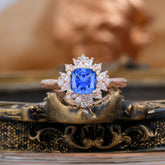 1.2 Carat Vintage Cushion Cut Cluster Halo Sapphire Engagement Ring
