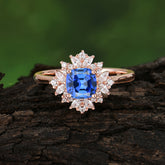1.2 Carat Vintage Cushion Cut Cluster Halo Sapphire Engagement Ring