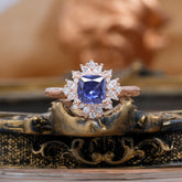 1.2 Carat Vintage Cushion Cut Cluster Halo Tanzanite Engagement Ring