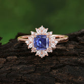 1.2 Carat Vintage Cushion Cut Cluster Halo Tanzanite Engagement Ring