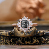 1.2 Carat Vintage Cushion Cut Cluster Halo Black Rutilated Quartz Engagement Ring