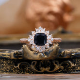 1.2 Carat Vintage Cushion Cut Cluster Halo Black Onyx Engagement Ring