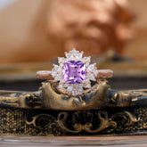 1.2 Carat Vintage Cushion Cut Cluster Halo Amethyst Engagement Ring