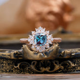 1.2 Carat Vintage Cushion Cut Cluster Halo Alexandrite Engagement Ring