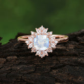 1.2 Carat Vintage Cushion Cut Cluster Halo Natural Moonstone Engagement Ring