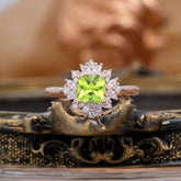 1.2 Carat Vintage Cushion Cut Cluster Halo Peridot Engagement Ring