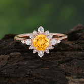 Vintage Round Cut Cluster Citrine Wedding Ring Flower Engagement Ring