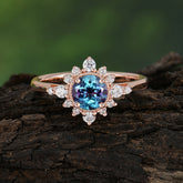 Vintage Round Cut Cluster Alexandrite Wedding Ring Flower Engagement Ring