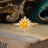Vintage Round Cut Cluster Citrine Wedding Ring Flower Engagement Ring