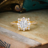 Princess Cut 1.2 Carat Moissanite Pave Ring Halo Engagement Ring