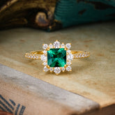 Princess Cut 1.2 Carat Emerald Pave Ring Halo Engagement Ring
