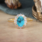 1.5 Carat Classic Halo Lab Grown Turquoise Ring Oval Shaped Engagement Ring
