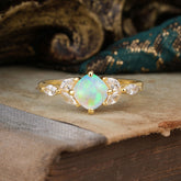 Cushion Cut 1 Carat Opal Anniversary Ring Classic Side Stone Ring
