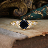 Cushion Cut 1 Carat Black Onyx Anniversary Ring Classic Side Stone Ring