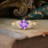 Cushion Cut 1 Carat Amethyst Anniversary Ring Classic Side Stone Ring