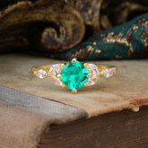 Cushion Cut 1 Carat Emerald Anniversary Ring Classic Side Stone Ring