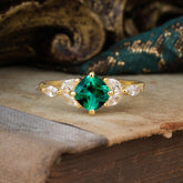 Cushion Cut 1 Carat Emerald Anniversary Ring Classic Side Stone Ring