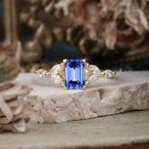 1 Carat Emerald Cut Sapphire Ring Marquise Side Stone Engagement Ring