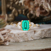 1 Carat 4 Prong Emerald Cut Emerald Ring Marquise Side Stone Engagement Ring