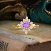 Round Cut 0.6 Carat Amethyst Promise Ring Cluster Anniversary Ring