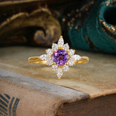 Round Cut 0.6 Carat Amethyst Promise Ring Cluster Anniversary Ring