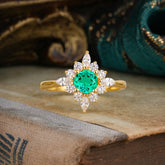 Round Cut 0.6 Carat Emerald Promise Ring Cluster Anniversary Ring