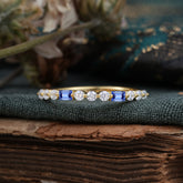 2 Prong Unique Sapphire Wedding Band Half Eternity Stacking Ring