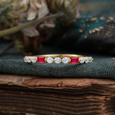 2 Prong Unique Ruby Wedding Band Half Eternity Stacking Ring