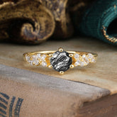 0.8 Carat 6 Prong Round Cut Black Rutilated Quartz Classic Engagement Wedding Ring