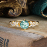 0.8 Carat Round Cut Moss Agate Classic Engagement Wedding Ring