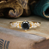 0.8 Carat Round Cut Black Onyx Classic Engagement Wedding Ring