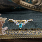 2 Prong Marquise & Round Cut Turquoise Curved Wedding Band Stacking Ring