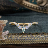 Marquise & Round Cut Moss Agate Curved Wedding Band Stacking Ring