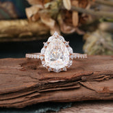 3 Carat Pear Cut Vintage White 3 Prong Moissanite Ring Pave Engagement Ring