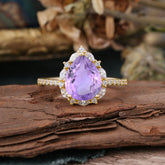 3 Carat Pear Cut Vintage 3 Prong Amethyst Ring Pave Engagement Ring