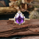 3 Carat Pear Cut Vintage 3 Prong Amethyst Ring Pave Engagement Ring