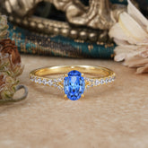 1 Carat Oval Cut 4 Prong Classic Sapphire Promise Ring Pave Setting