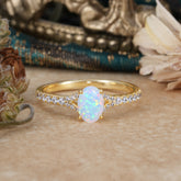 1 Carat Oval Cut 4 Prong Classic Opal Promise Ring Pave Setting