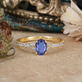 1 Carat Oval Cut Classic Tanzanite Promise Ring Pave Setting