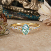 1 Carat Oval Cut Classic Moss Agate Promise Ring Pave Setting