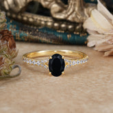 1 Carat Oval Cut 4 Prong Classic Black Onyx Promise Ring Pave Setting