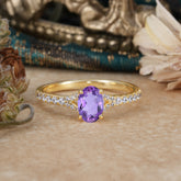 1 Carat Oval Cut 4 Prong Classic Amethyst Promise Ring Pave Setting